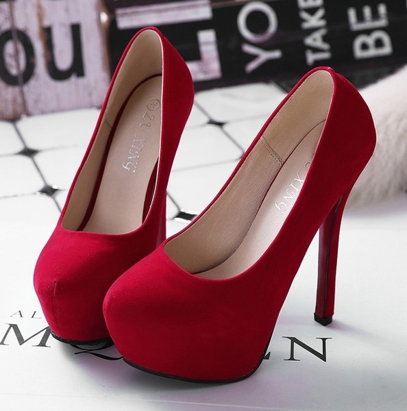 Pantofi eleganti de dama cu toc, rotunjiti in negru si rosu