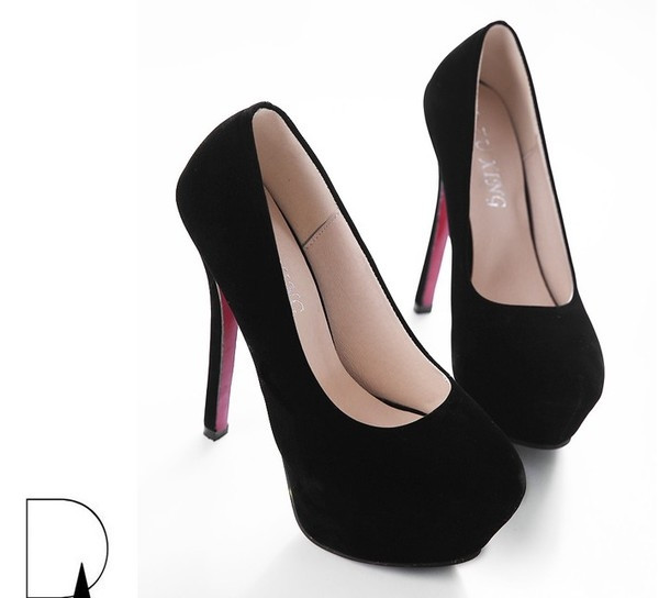 Pantofi eleganti de dama cu toc, rotunjiti in negru si rosu