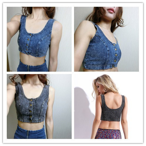 Maieu scurt din denim cu închidere frontală în două culori