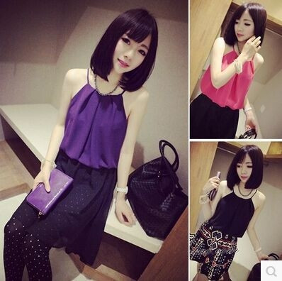 Női felső, vékony pántokkal a nyakban, két színben