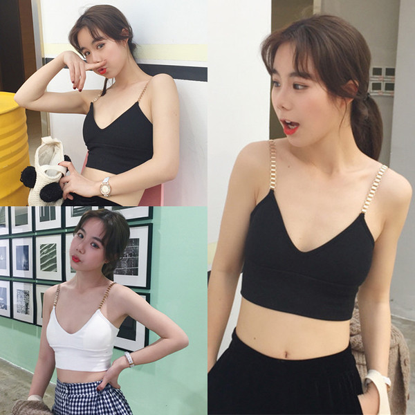 Top de damă alb-negru cu bretele subțiri de mătură