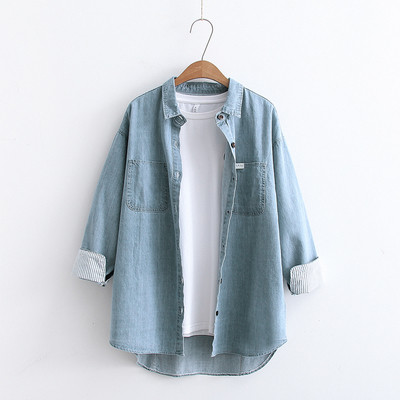 Camasa casual dama din denim in doua culori, model lat