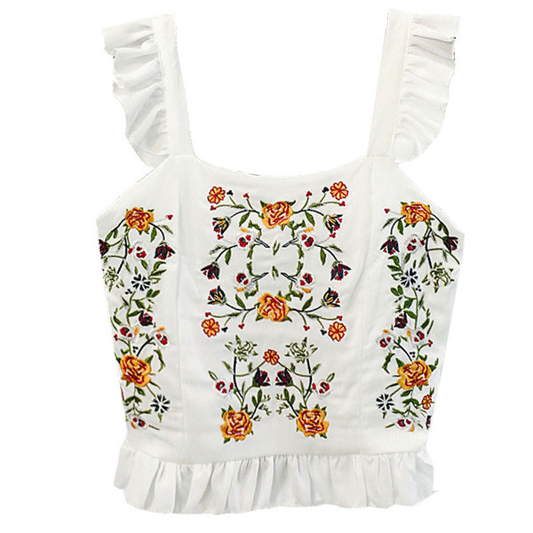 Maieu elegant de dama alb-negru cu broderie florala - model scurt