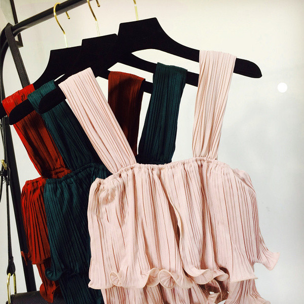 Maieu scurt de damă, pliat, elegant, cu bretele largi, în trei culori