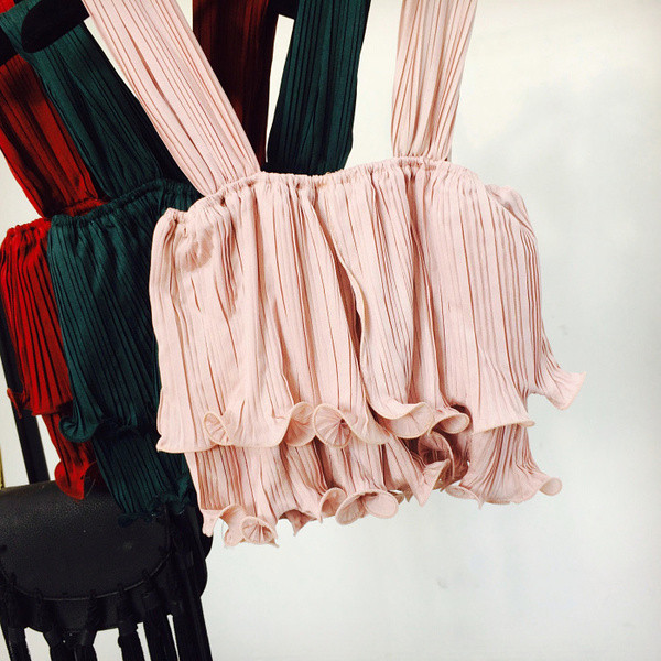 Maieu scurt de damă, pliat, elegant, cu bretele largi, în trei culori