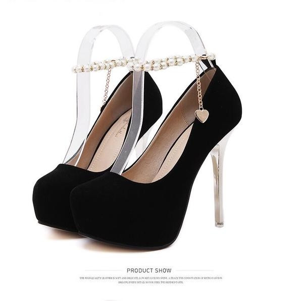 Pantofi eleganti de dama cu toc inalt cu inchizatoare de perla - doua culori