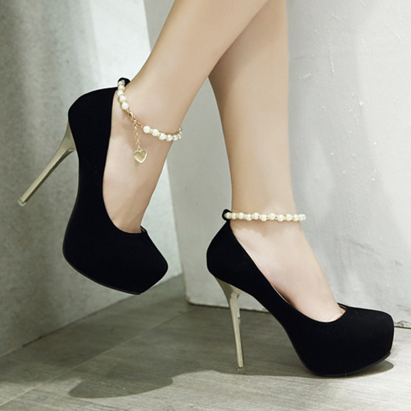 Pantofi eleganti de dama cu toc inalt cu inchizatoare de perla - doua culori