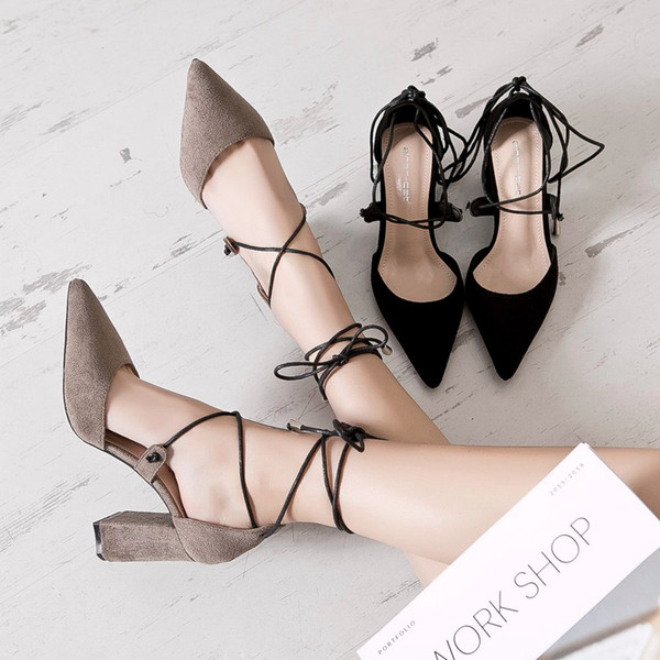 Sporty - pantofi de dama eleganti cu toc gros cu sireturi in trei culori