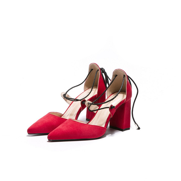 Sporty - pantofi de dama eleganti cu toc gros cu sireturi in trei culori