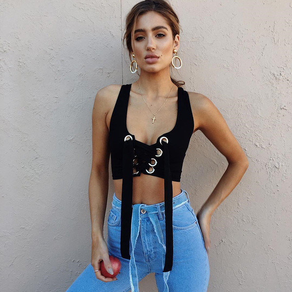 Top de dama cu elemente metalice si cravate incrucisate