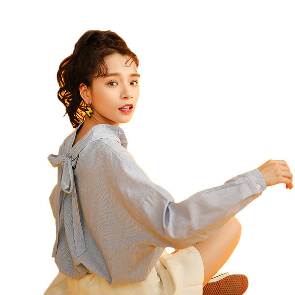 Camasa moderna de dama model lat cu panglica pe spate