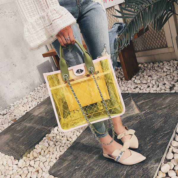 Geanta de dama transparenta in patru culori cu manere duble