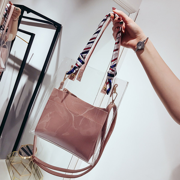 Geanta tip geanta dama moderna - transparenta cu manere duble, in patru culori