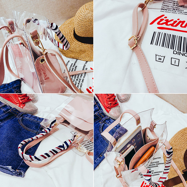 Geanta tip geanta dama moderna - transparenta cu manere duble, in patru culori