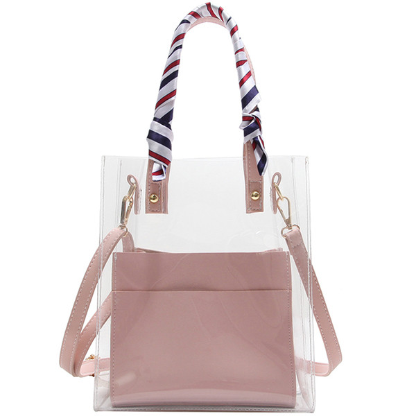 Geanta tip geanta dama moderna - transparenta cu manere duble, in patru culori