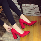 Pantofi casual de dama cu toc gros ascutit in trei culori