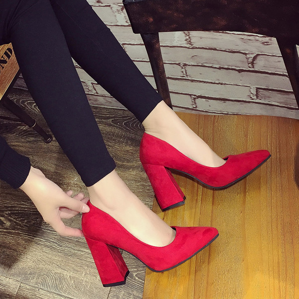 Pantofi casual de dama cu toc gros ascutit in trei culori