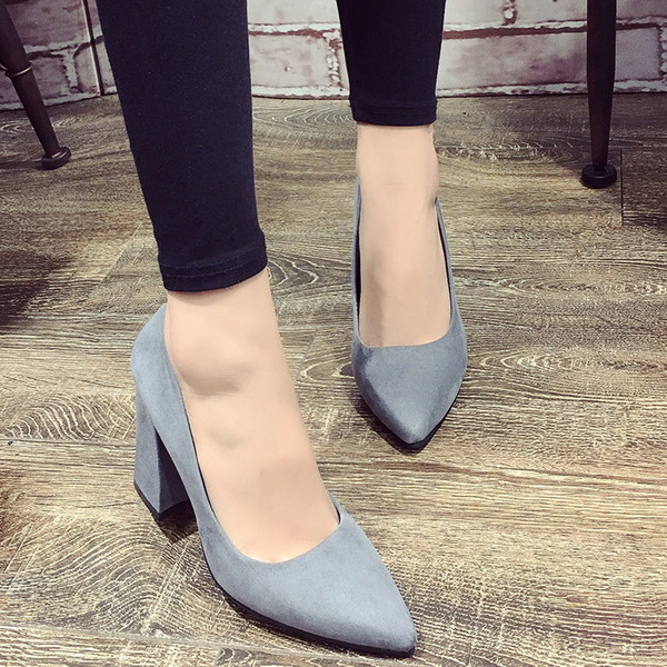 Pantofi casual de dama cu toc gros ascutit in trei culori