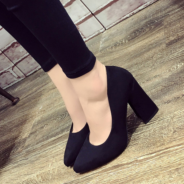 Pantofi casual de dama cu toc gros ascutit in trei culori