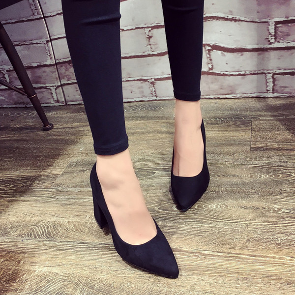 Pantofi casual de dama cu toc gros ascutit in trei culori