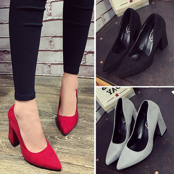 Pantofi casual de dama cu toc gros ascutit in trei culori