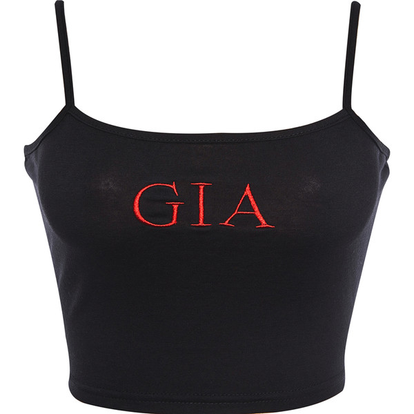 Maieu scurt de damă sport-casual de culoare neagră, cu bretele subțiri și inscripție