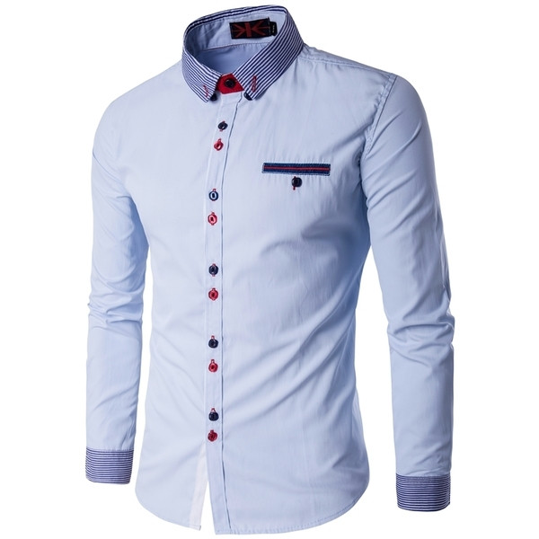 Cămașă bărbătească în mai multe culori cu buzunar imitație, manșete colorate și nasturi colorați