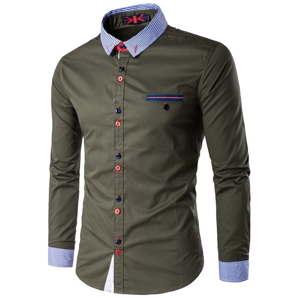 Cămașă bărbătească în mai multe culori cu buzunar imitație, manșete colorate și nasturi colorați
