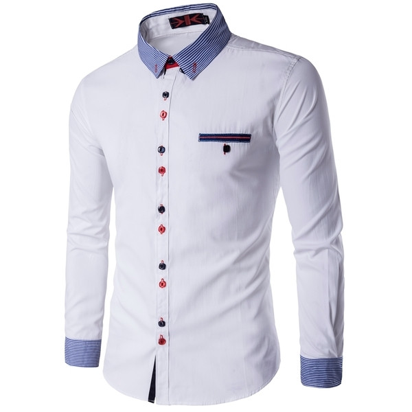 Cămașă bărbătească în mai multe culori cu buzunar imitație, manșete colorate și nasturi colorați