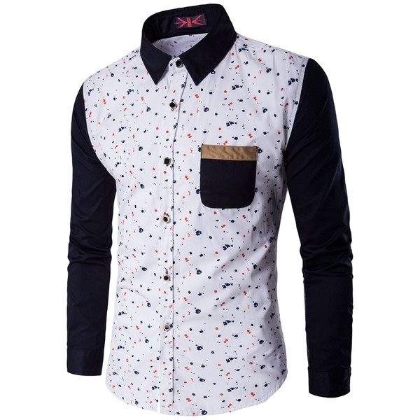 Cămașă elegantă pentru bărbați cu elemente colorate și buzunar decorativ