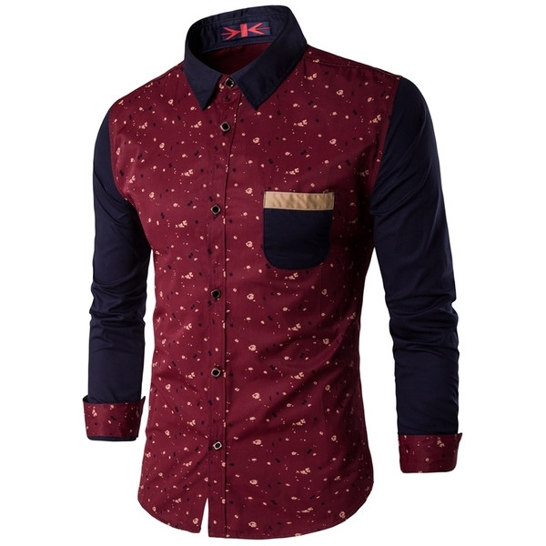 Cămașă elegantă pentru bărbați cu elemente colorate și buzunar decorativ