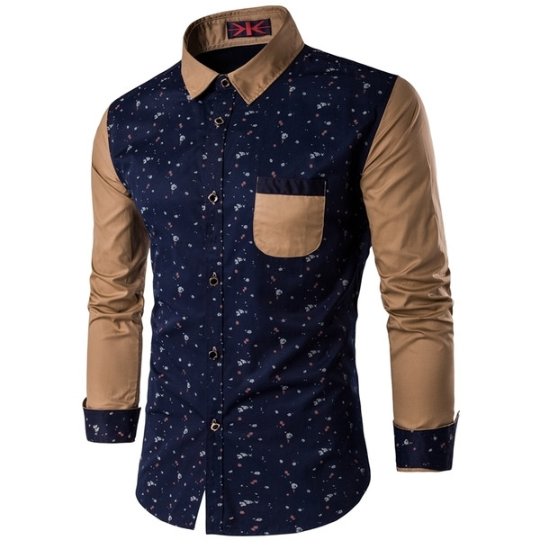 Cămașă elegantă pentru bărbați cu elemente colorate și buzunar decorativ