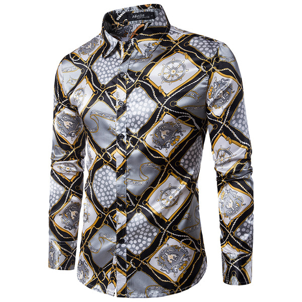 Cămașă pentru bărbați cu mâneci lungi, cu imprimeuri de diferite culori