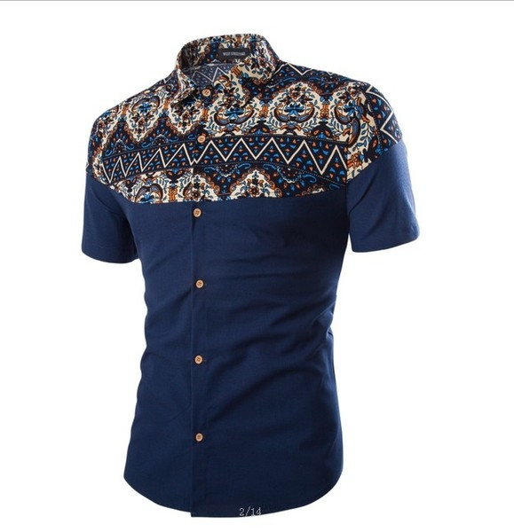 Cămașa pentru bărbați cu mâneci scurte este în trei culori, cu imprimeu