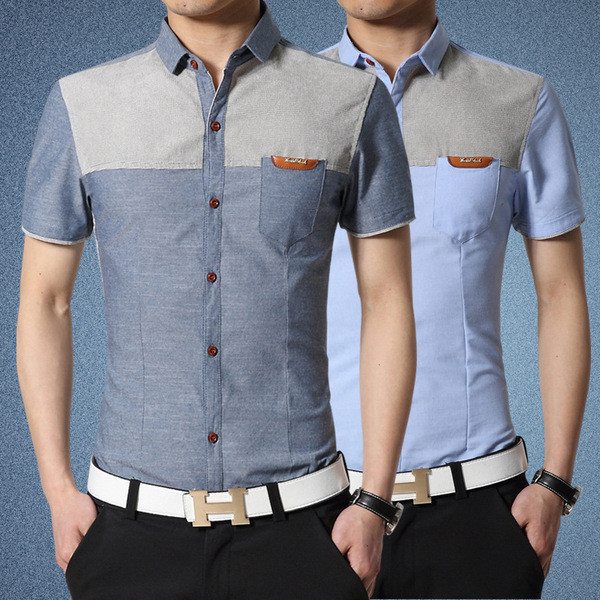 Cămașă colorată pentru bărbați cu mâneci scurte și buzunar decorativ