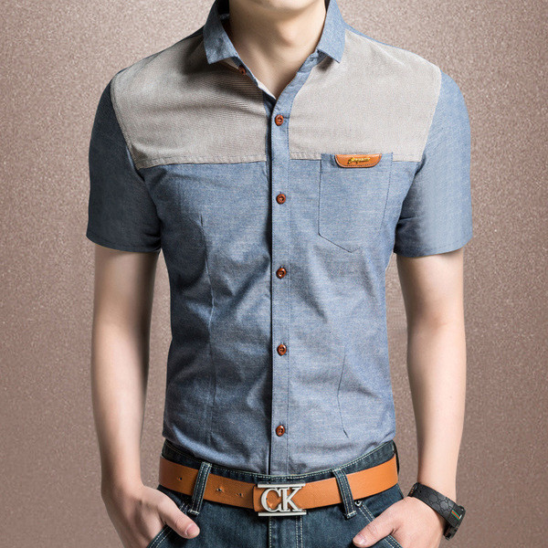 Cămașă colorată pentru bărbați cu mâneci scurte și buzunar decorativ