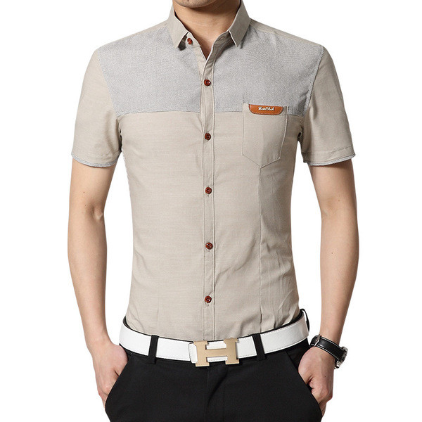 Cămașă colorată pentru bărbați cu mâneci scurte și buzunar decorativ