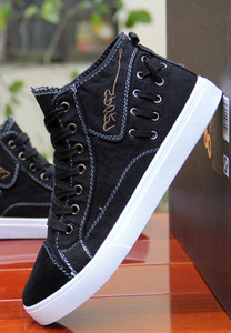 Adidași înalți din denim pentru bărbați, cu legături decorative în cruce