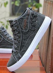 Adidași înalți din denim pentru bărbați, cu legături decorative în cruce