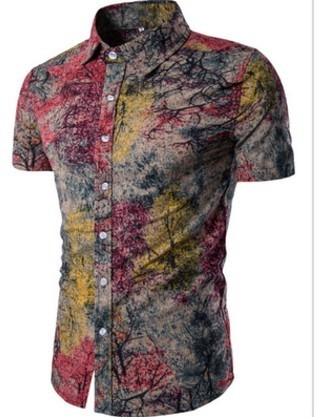 Cămașă multicoloră pentru bărbați cu mâneci scurte