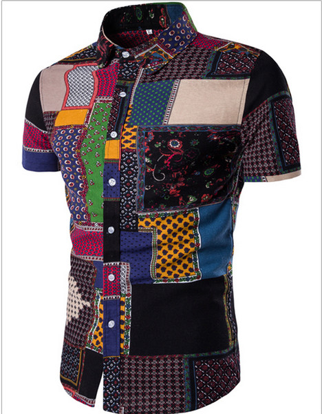 Cămașă multicoloră pentru bărbați cu mâneci scurte