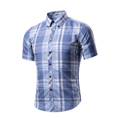 Men`s plaid shirt in different colors with short sleeves
