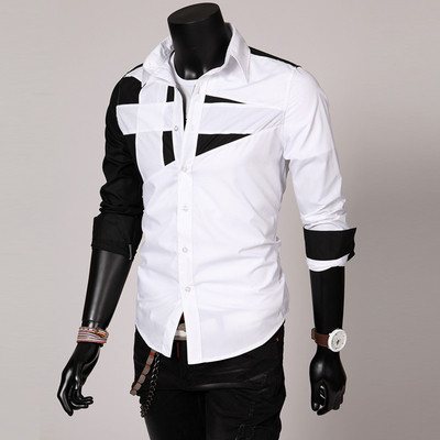 Men`s stylish shirt with roller sleeves in different colors with geometric shapes