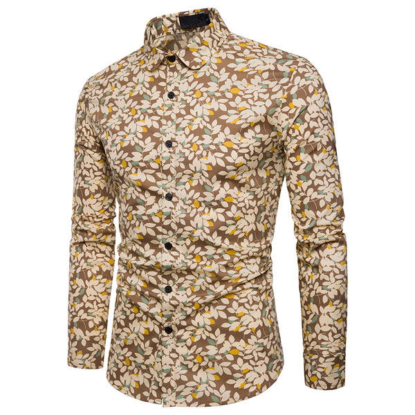 Cămașă modernă pentru bărbați, cu mâneci lungi, cu model floral