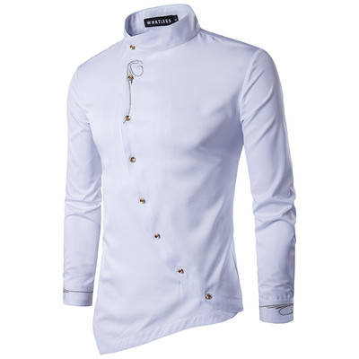 Мъжка елегантна риза в различни цветове със странично закопчаване и бродерия 