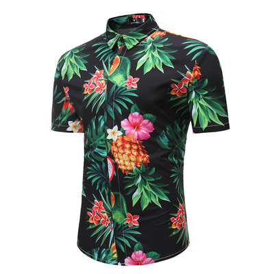 Мъжка лятна риза с къс ръкав в флорални мотиви