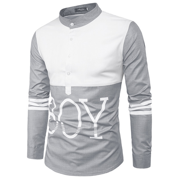 Cămașă casual pentru bărbați cu guler O și inscripție