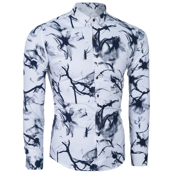 Camasa barbateasca model nou de culoare alba cu imprimeu