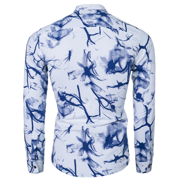 Camasa barbateasca model nou de culoare alba cu imprimeu