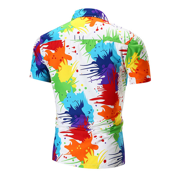 Cămașă bărbătească multicoloră cu mâneci scurte și buzunar decorativ